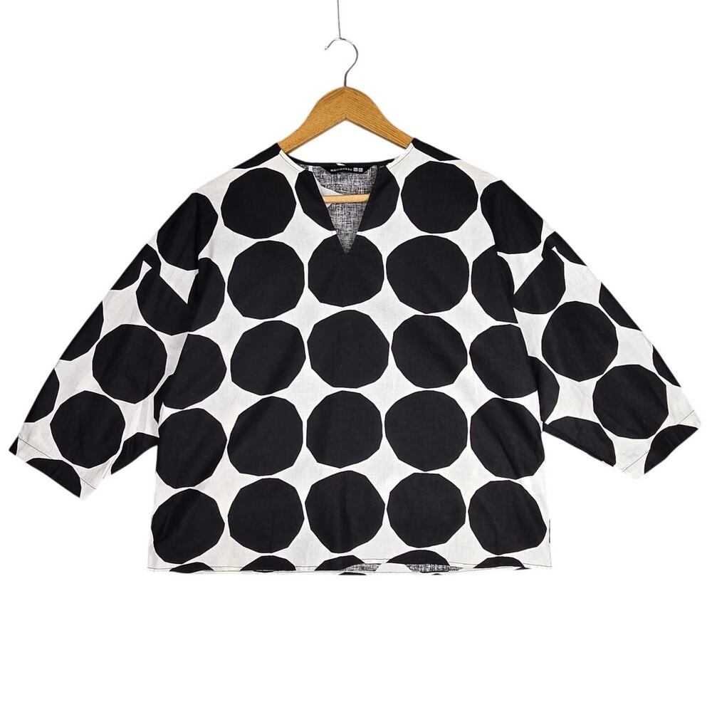UNIQLO x MARIMEKKO LINEN‑COTTON TOP – SIZE XXS – BLACK/WHITE DOT – MINIMALIST